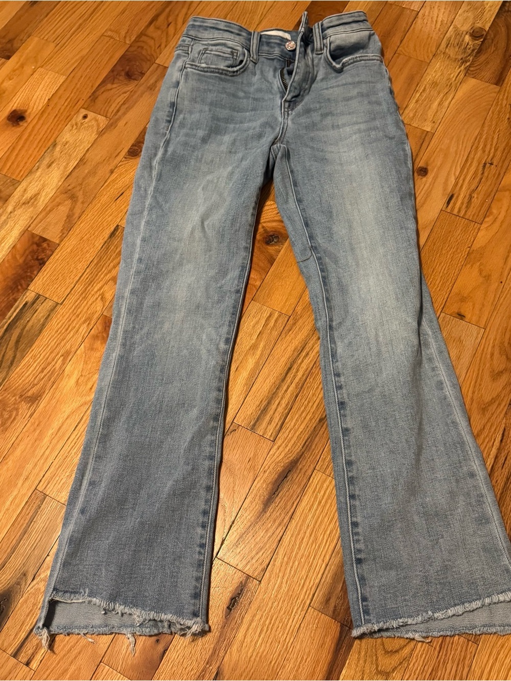 Women's Light Blue Flare Jeans with Raw Hem